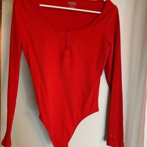 PINK Red Ribbed body suit